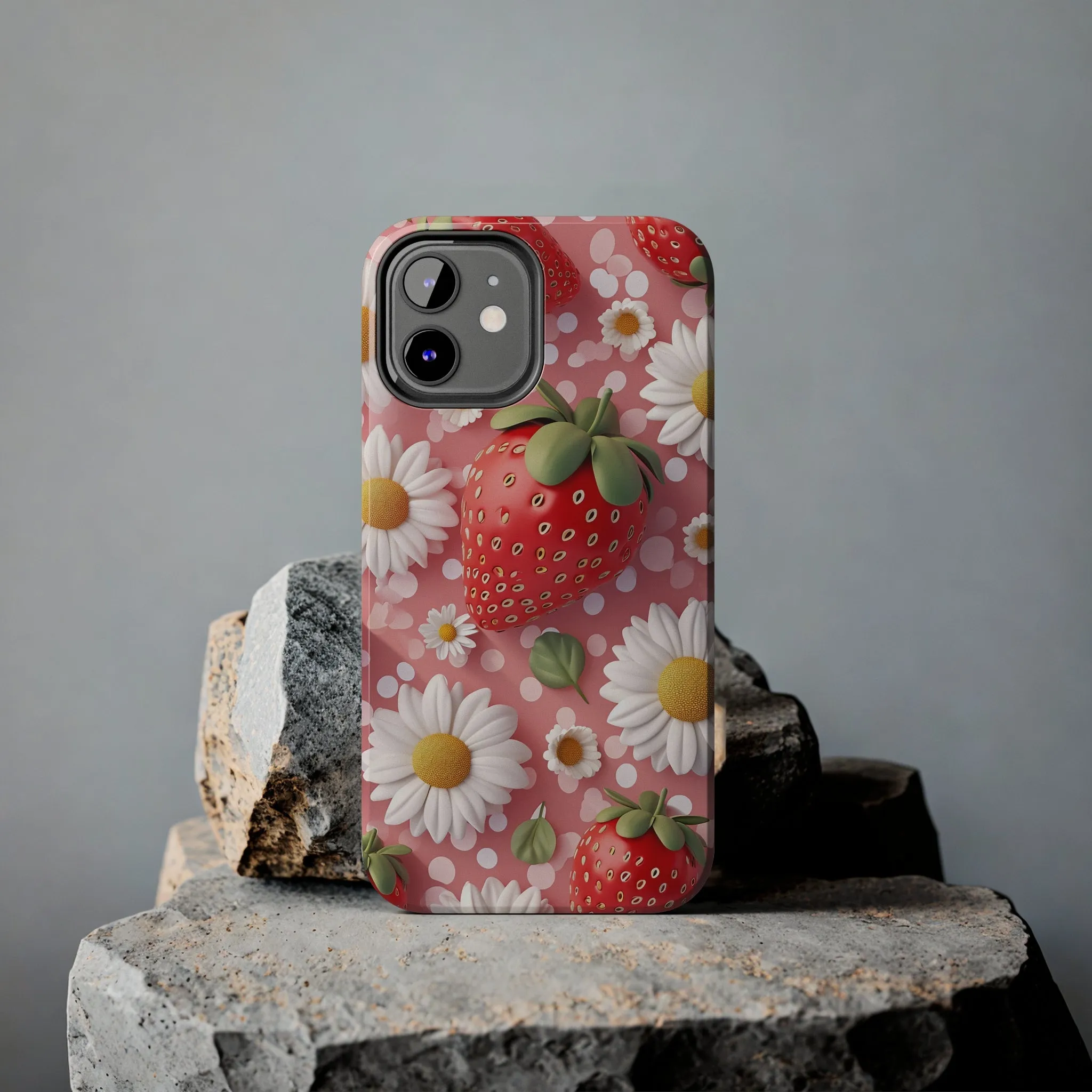 Strawberries & Daisies Digital print Design Tough Phone Case compatible with a large variety of iPhone models, Gift, Phone Case