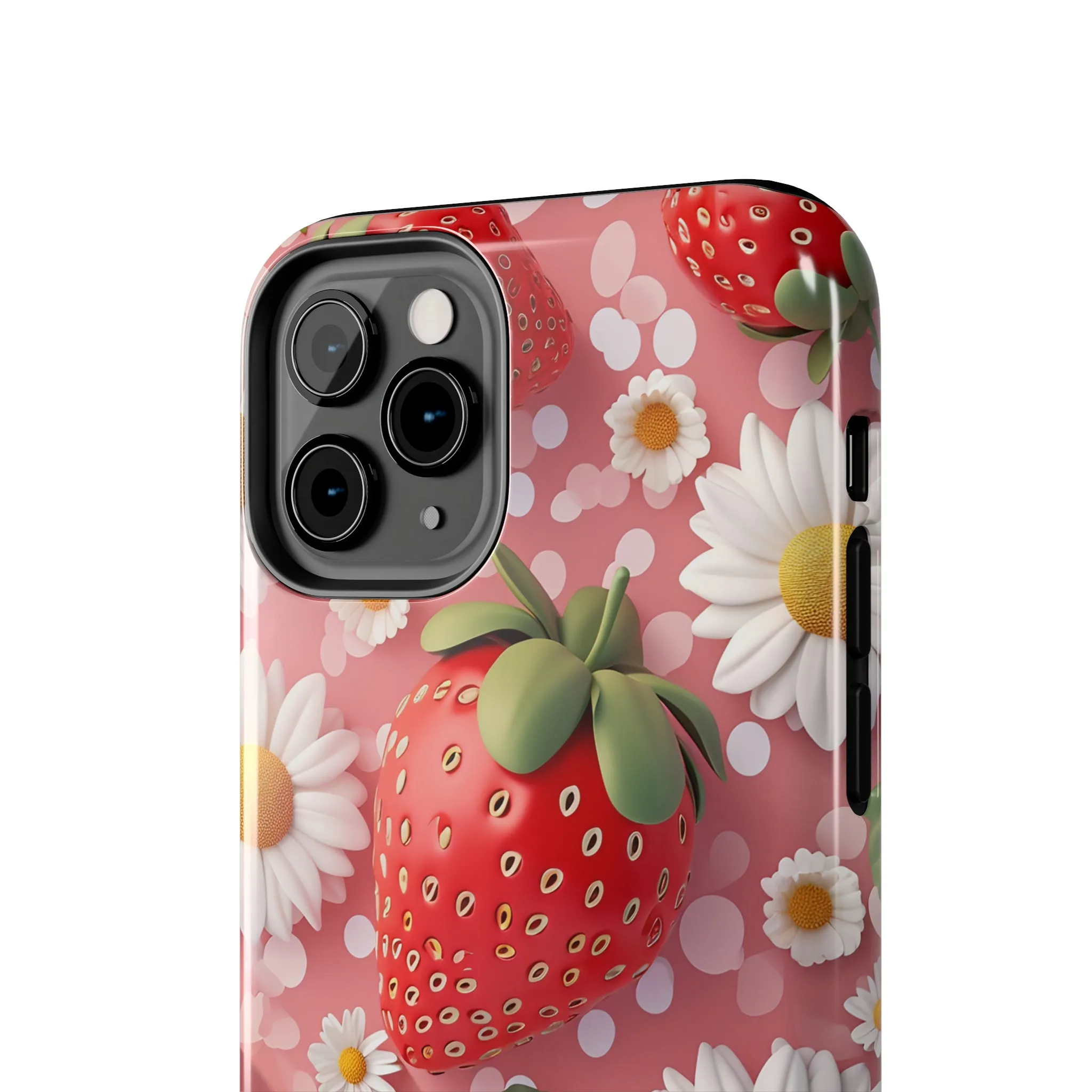 Strawberries & Daisies Digital print Design Tough Phone Case compatible with a large variety of iPhone models, Gift, Phone Case