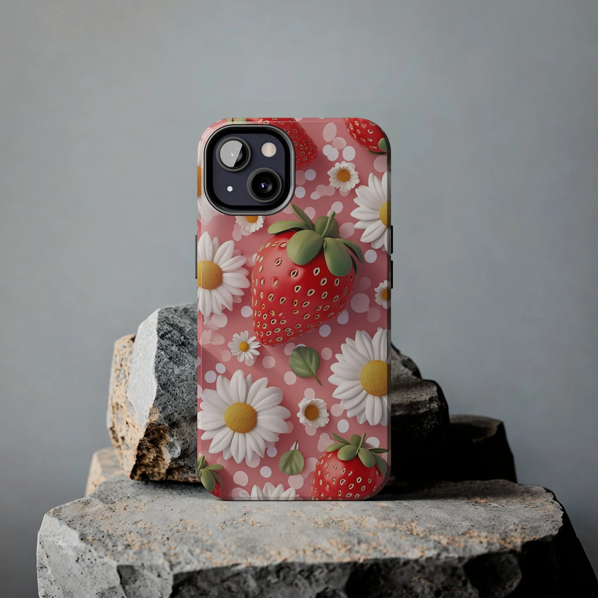 Strawberries & Daisies Digital print Design Tough Phone Case compatible with a large variety of iPhone models, Gift, Phone Case