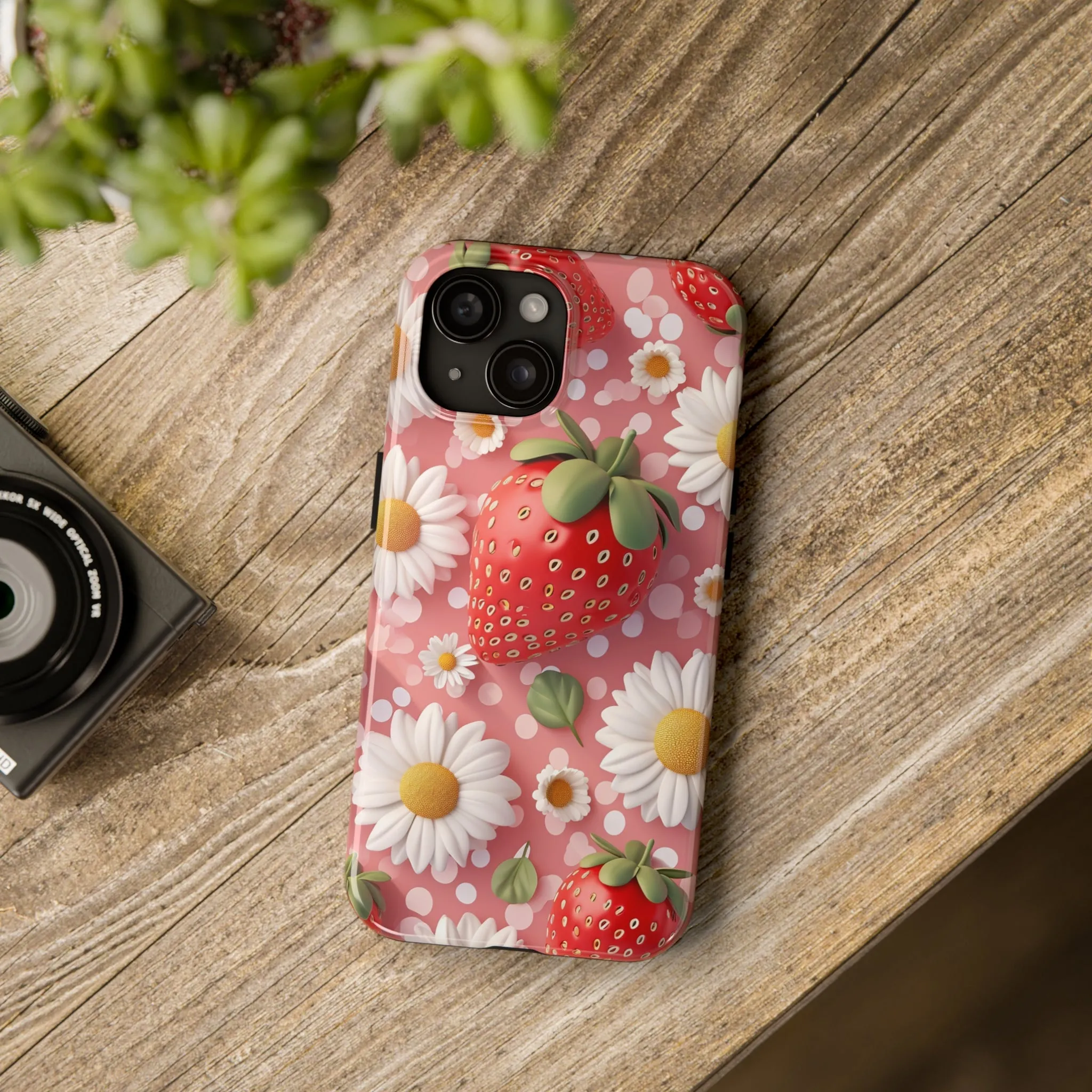 Strawberries & Daisies Digital print Design Tough Phone Case compatible with a large variety of iPhone models, Gift, Phone Case