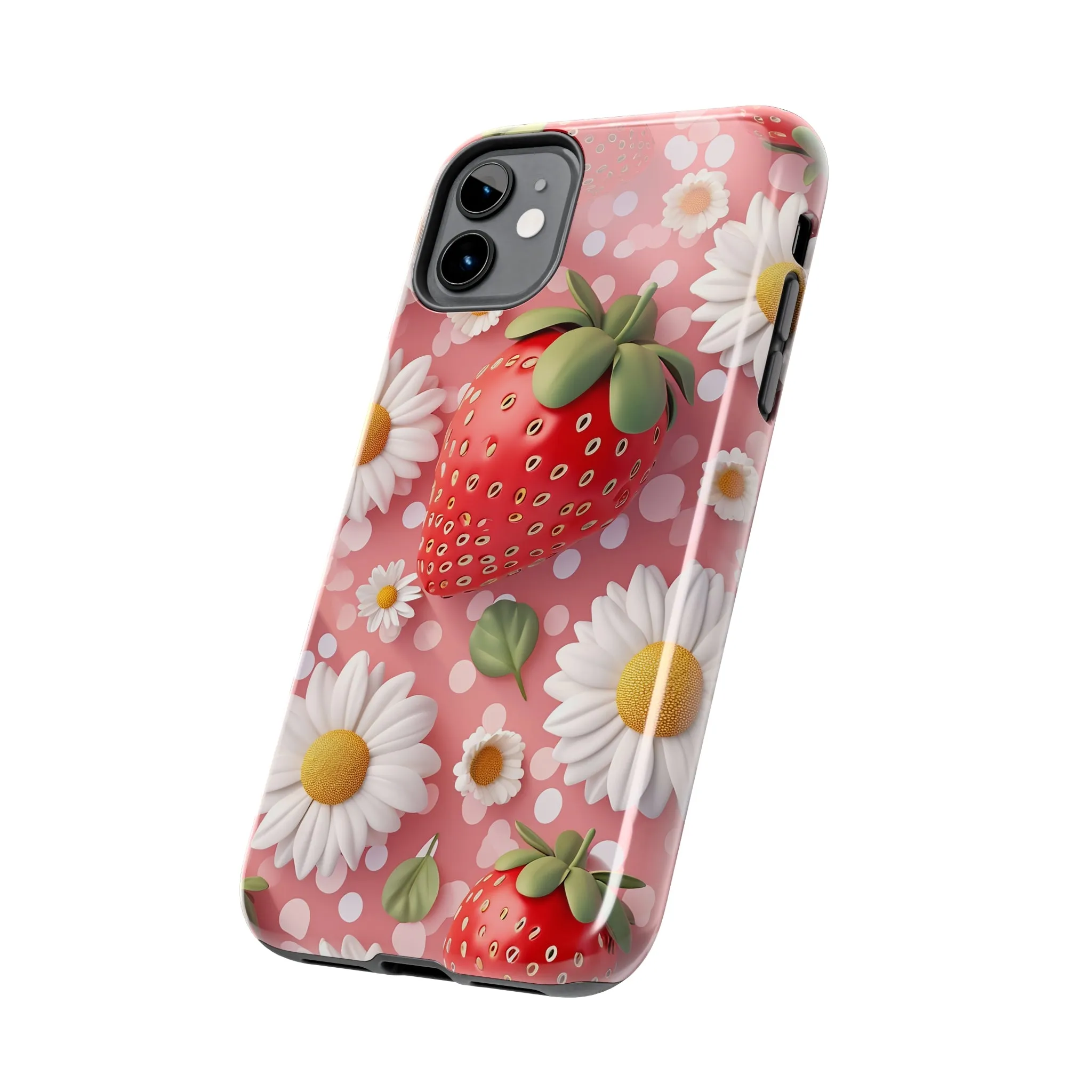 Strawberries & Daisies Digital print Design Tough Phone Case compatible with a large variety of iPhone models, Gift, Phone Case