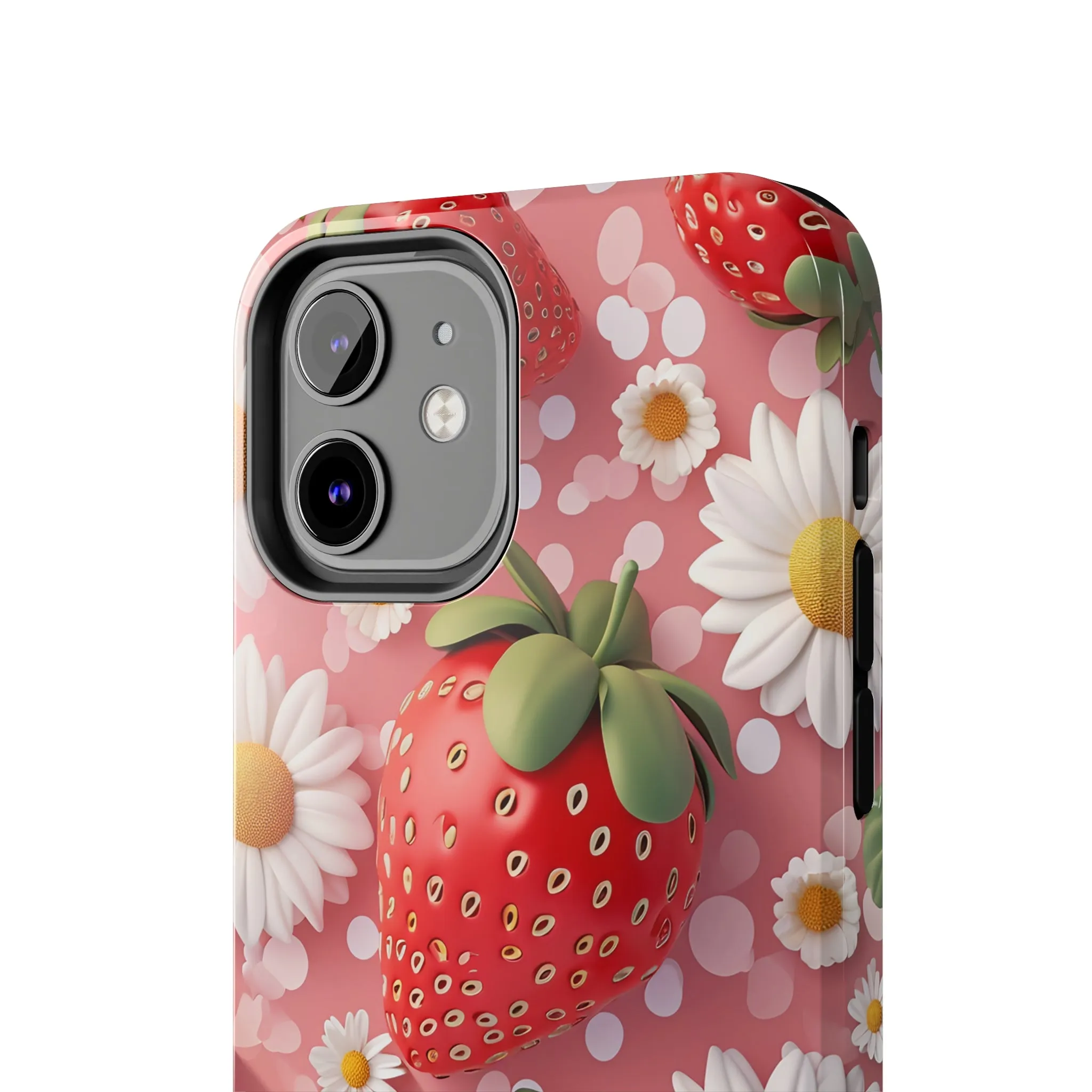 Strawberries & Daisies Digital print Design Tough Phone Case compatible with a large variety of iPhone models, Gift, Phone Case