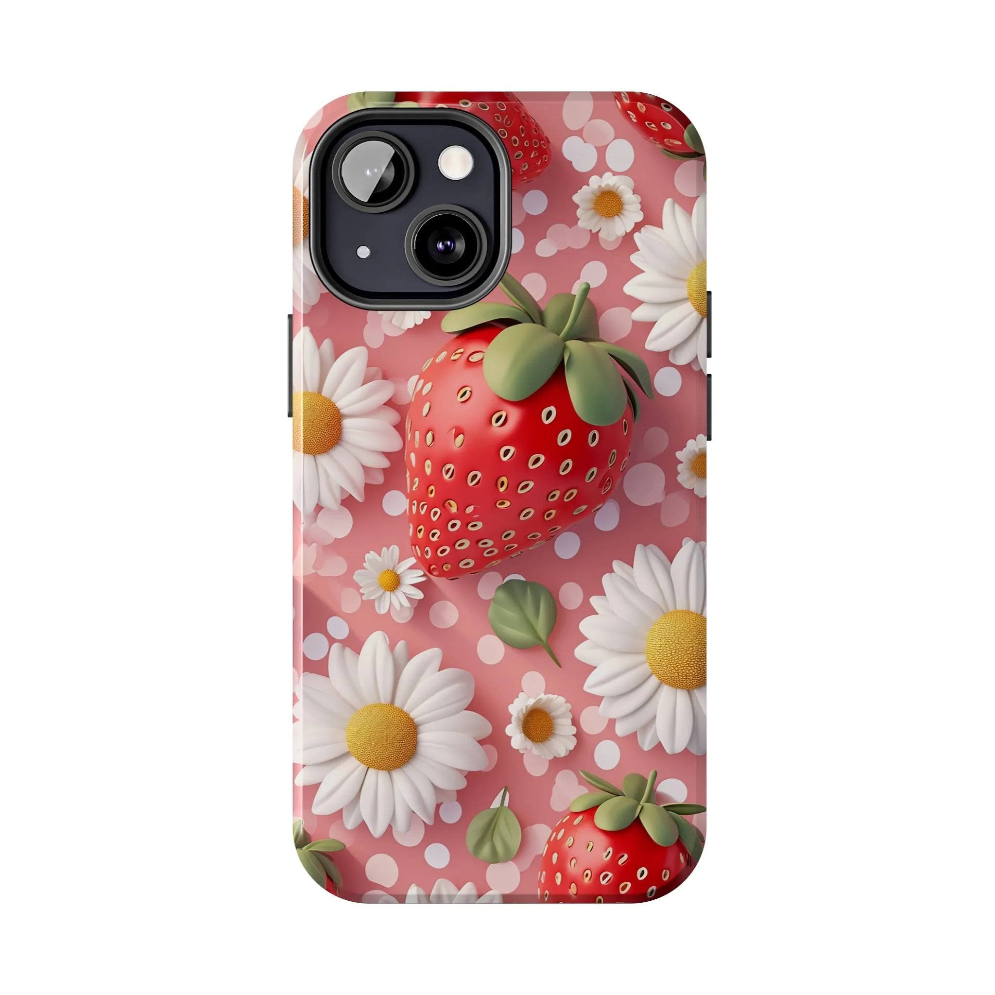 Strawberries & Daisies Digital print Design Tough Phone Case compatible with a large variety of iPhone models, Gift, Phone Case