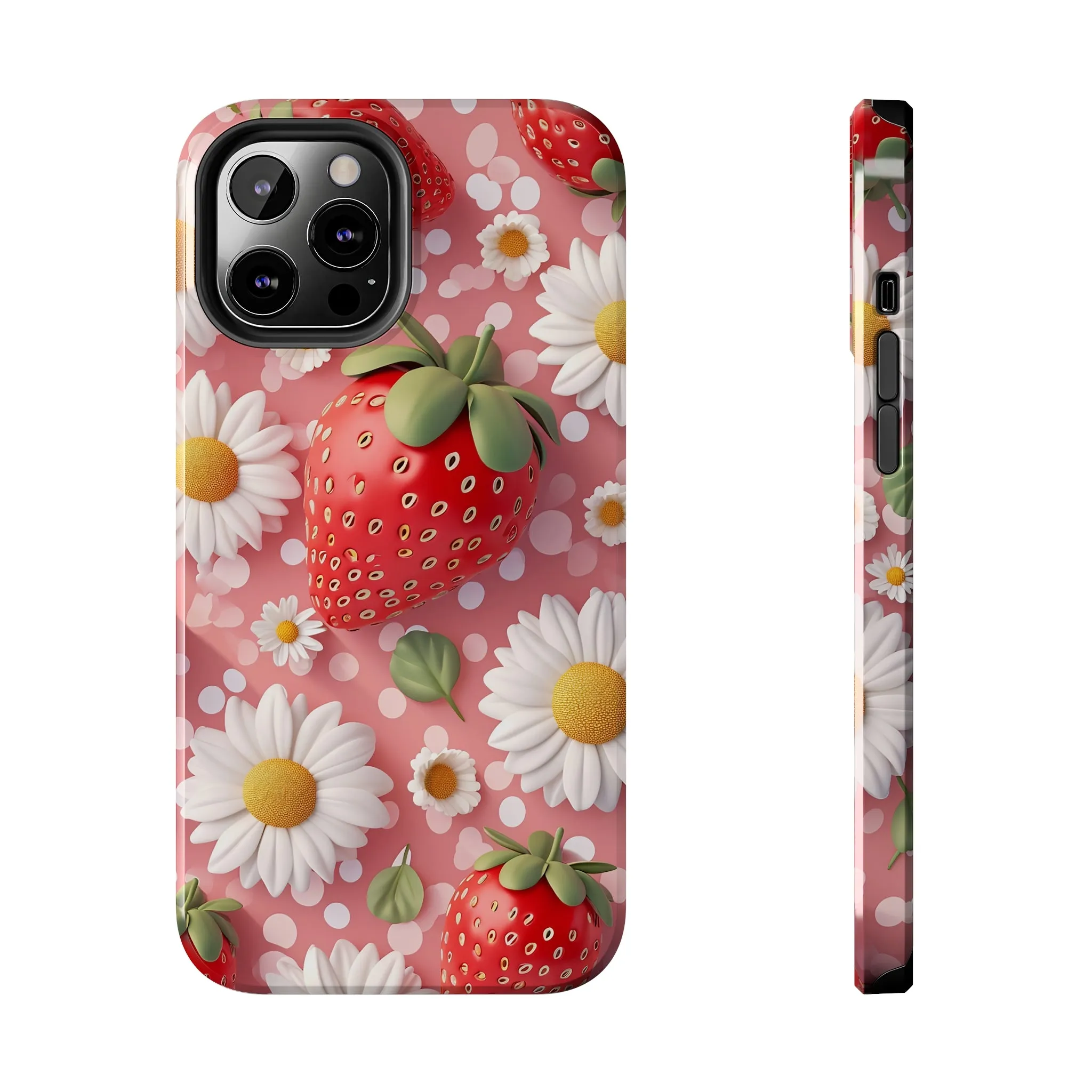 Strawberries & Daisies Digital print Design Tough Phone Case compatible with a large variety of iPhone models, Gift, Phone Case