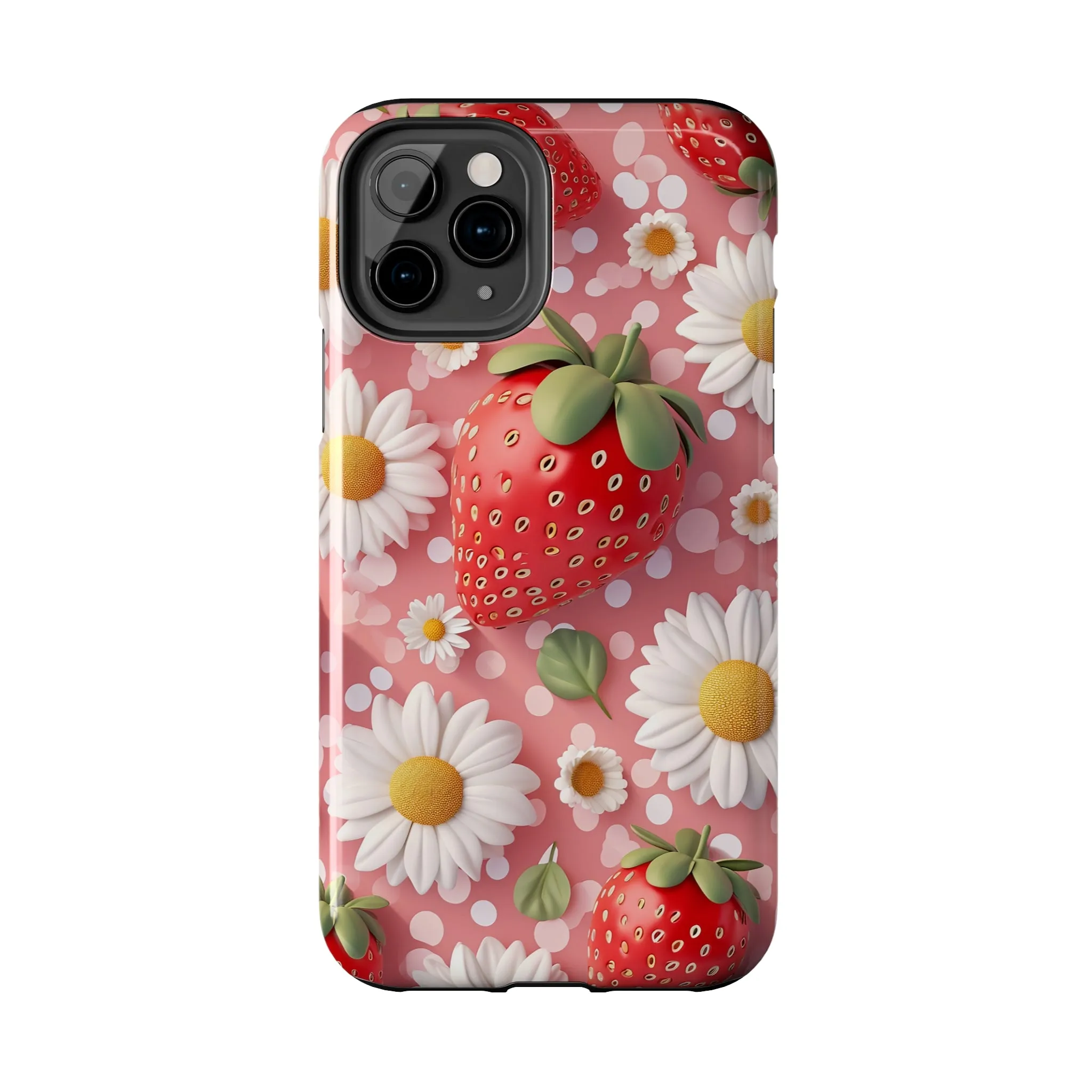 Strawberries & Daisies Digital print Design Tough Phone Case compatible with a large variety of iPhone models, Gift, Phone Case