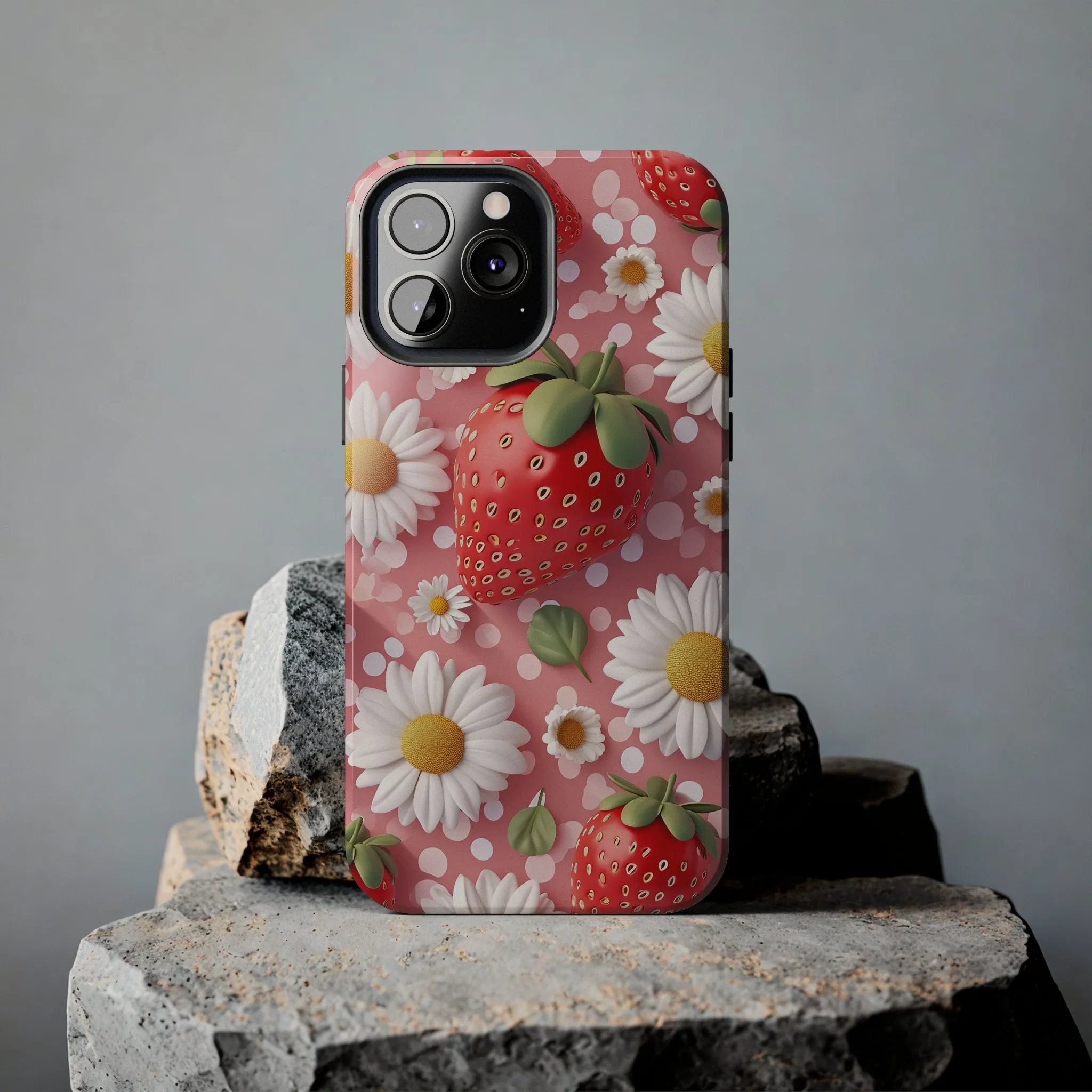 Strawberries & Daisies Digital print Design Tough Phone Case compatible with a large variety of iPhone models, Gift, Phone Case