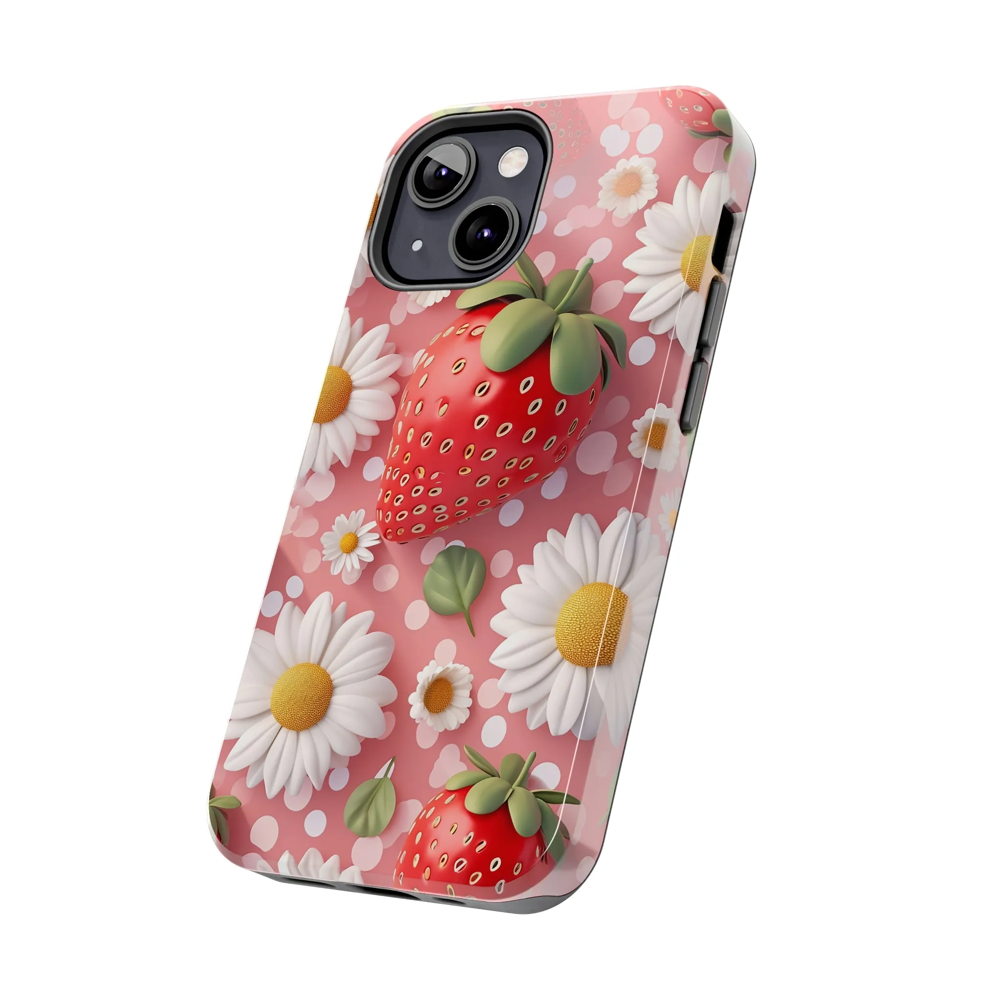 Strawberries & Daisies Digital print Design Tough Phone Case compatible with a large variety of iPhone models, Gift, Phone Case