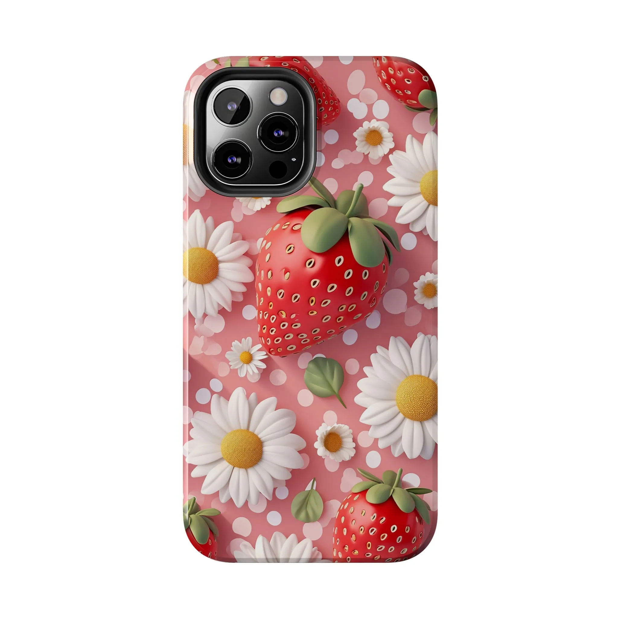 Strawberries & Daisies Digital print Design Tough Phone Case compatible with a large variety of iPhone models, Gift, Phone Case