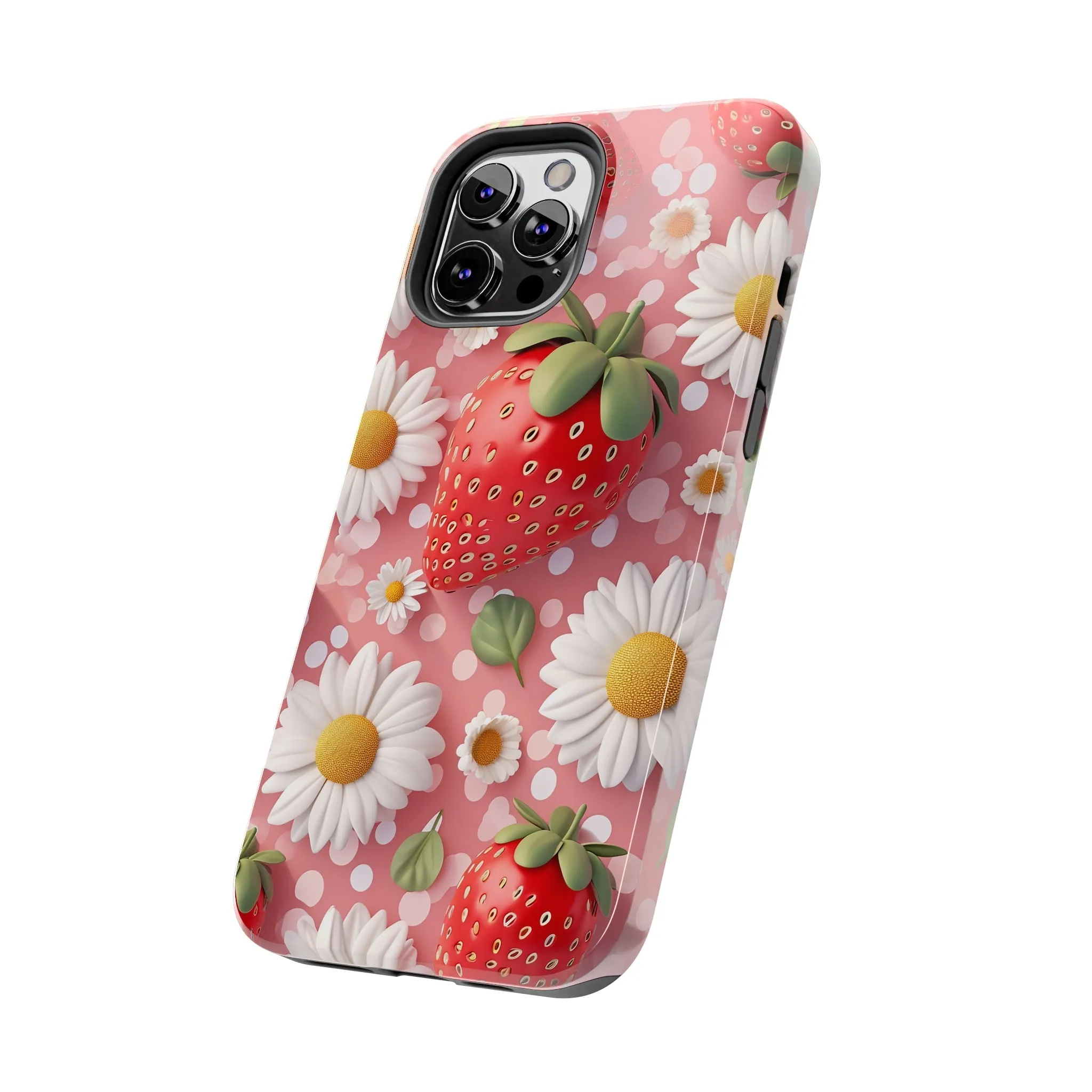 Strawberries & Daisies Digital print Design Tough Phone Case compatible with a large variety of iPhone models, Gift, Phone Case