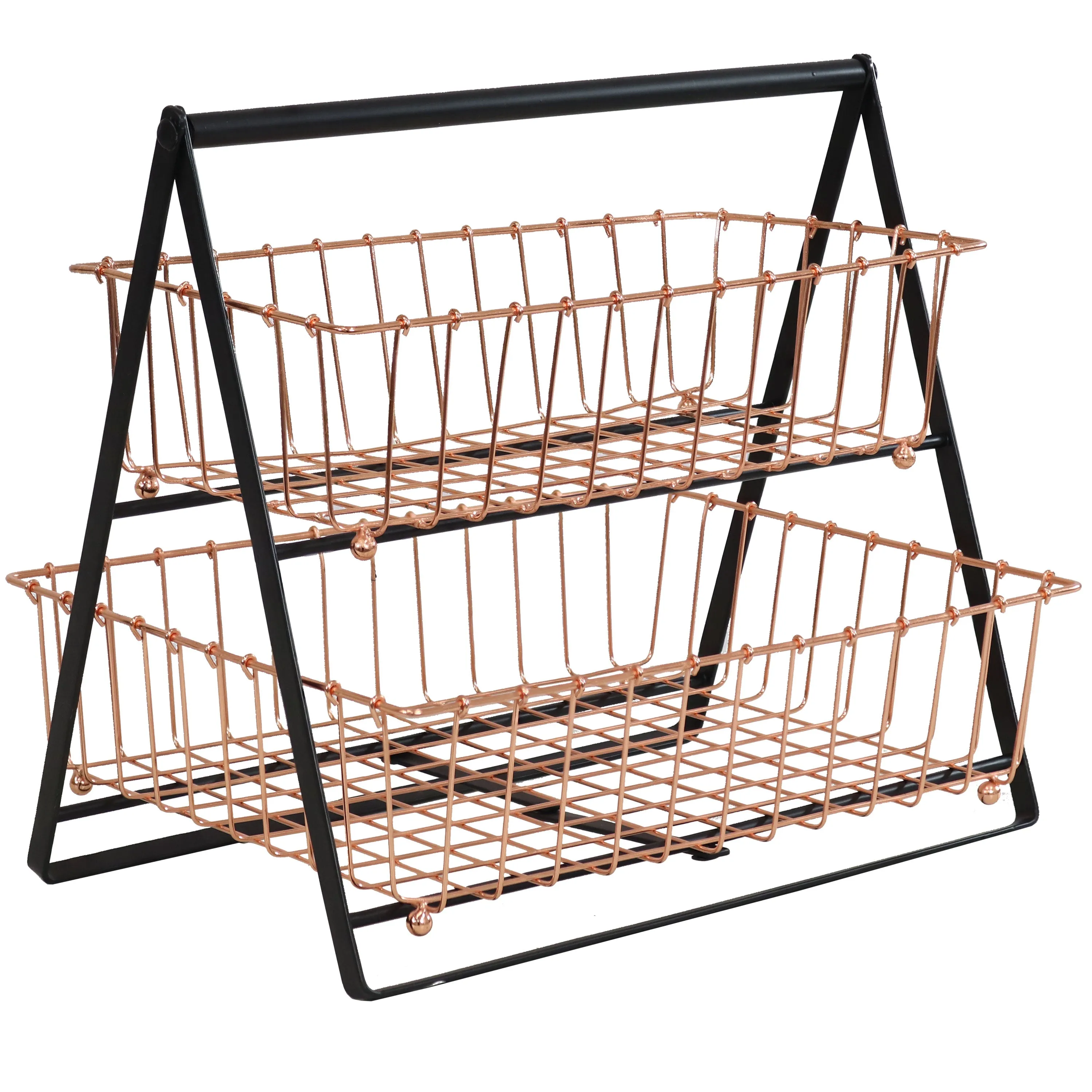 Sunnydaze 2-Tier Fruit Basket with Handle for Countertop - Copper