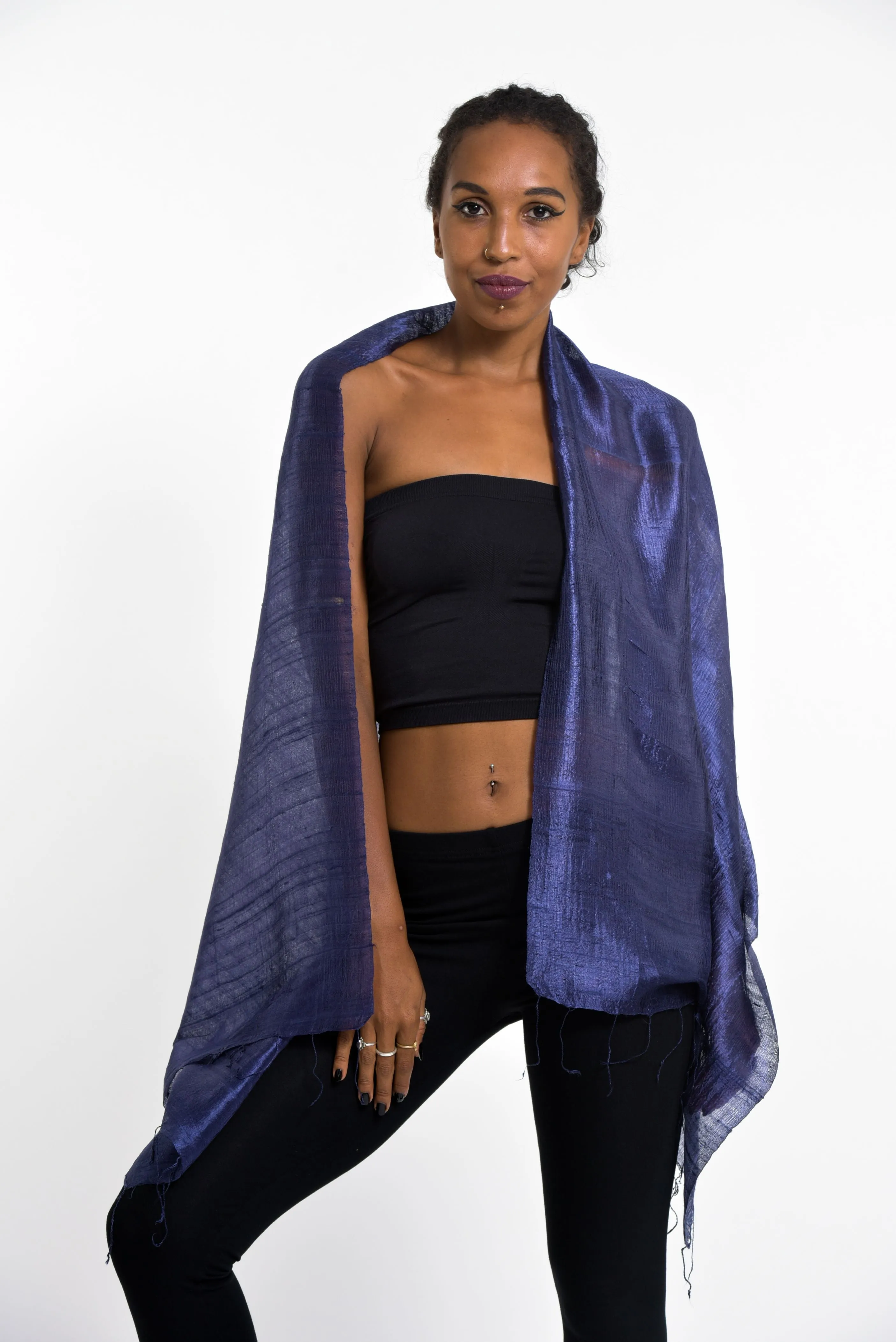 Thai Silk Shawl Scarf in Navy