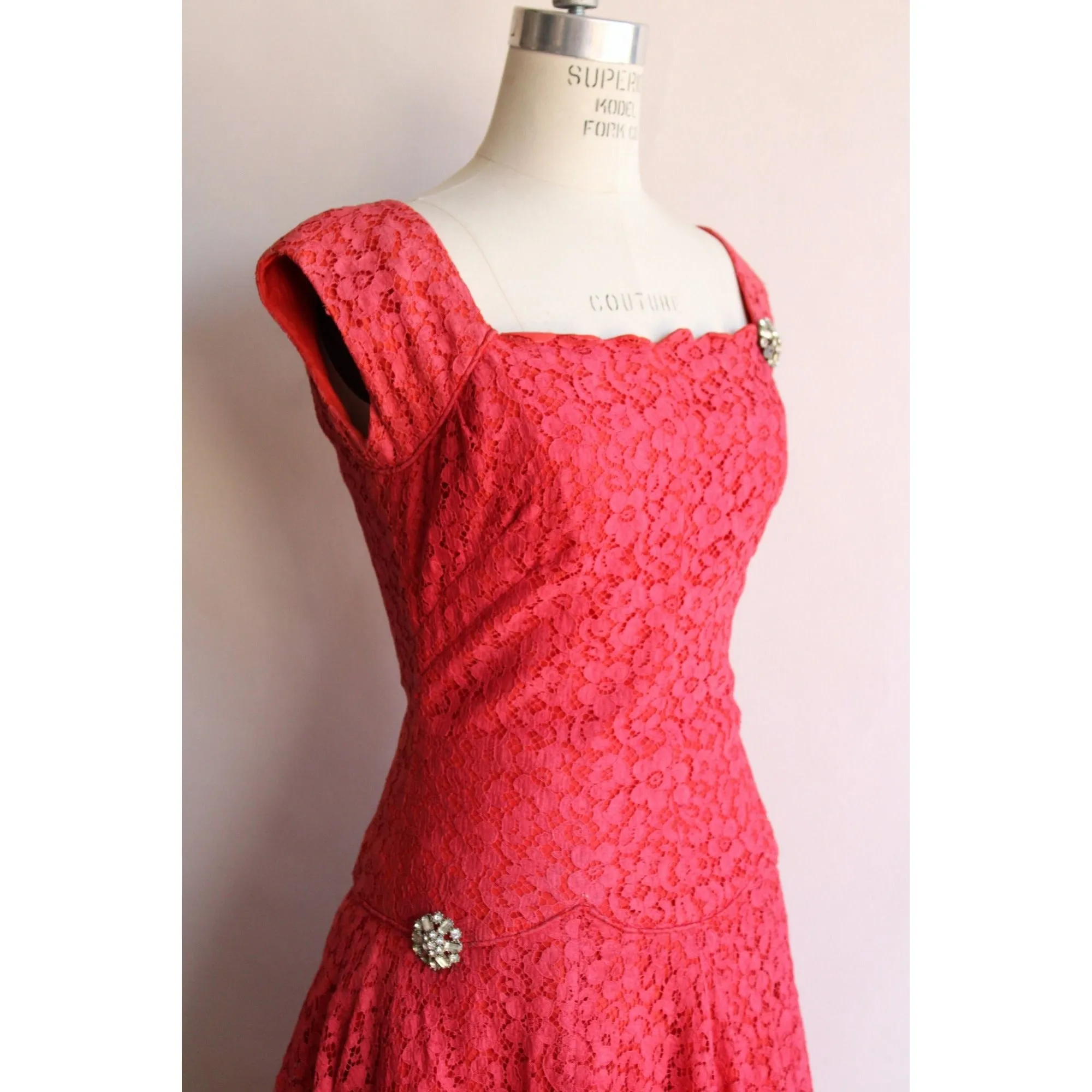 Vintage 1950s Miss Johara Pink Lace Dress