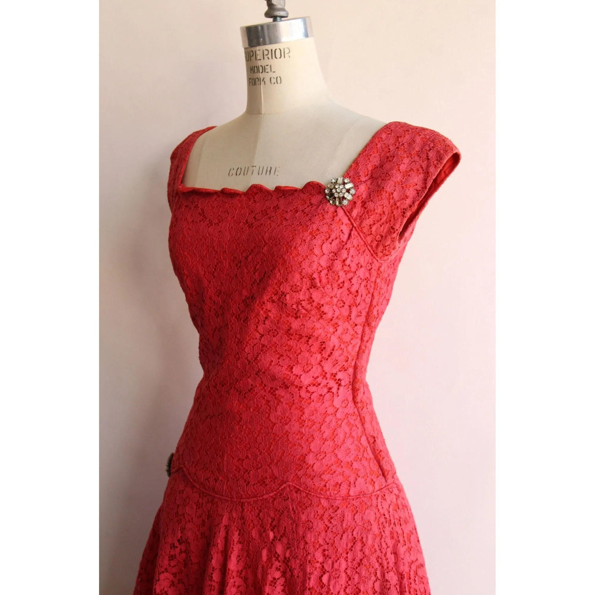 Vintage 1950s Miss Johara Pink Lace Dress