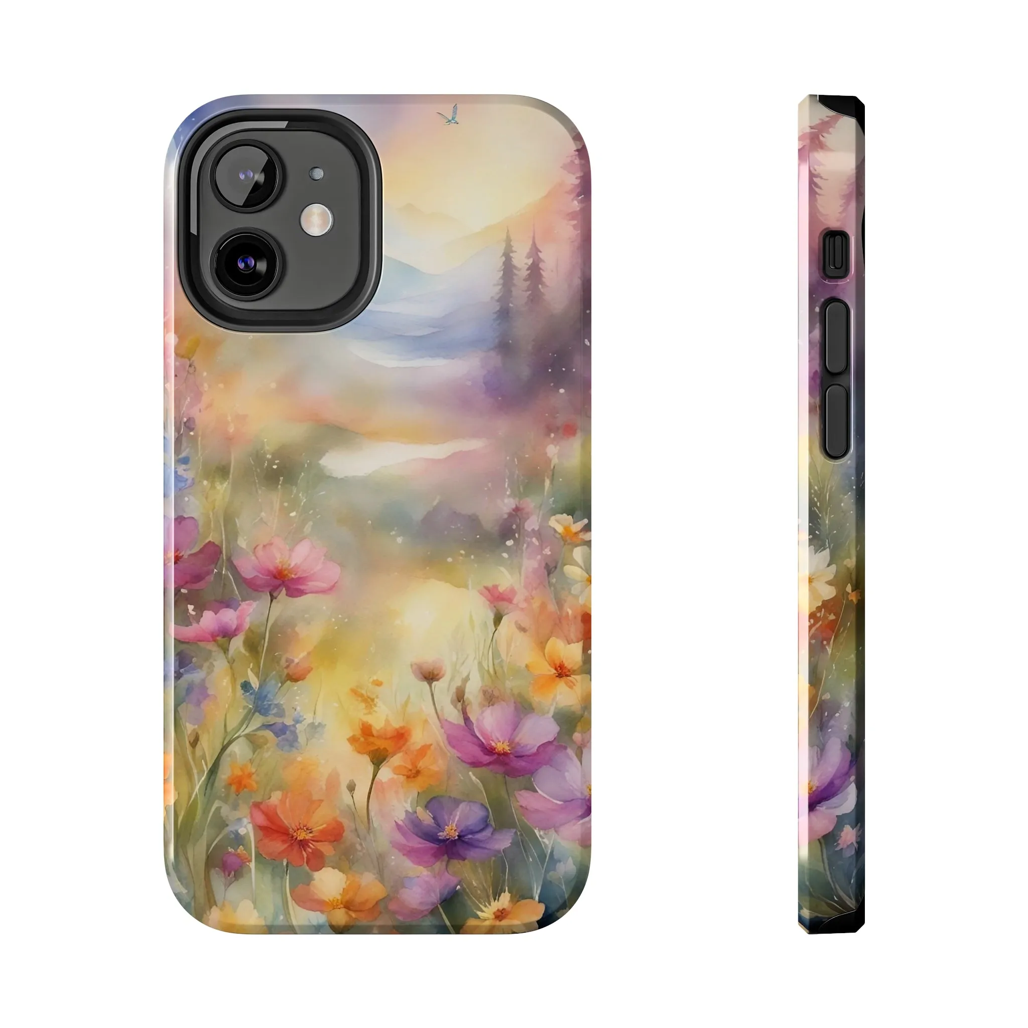 Watercolor Landscape and Wildflowers Pattern print design Tough Phone Case compatible with a large variety of phone models, Phone Case