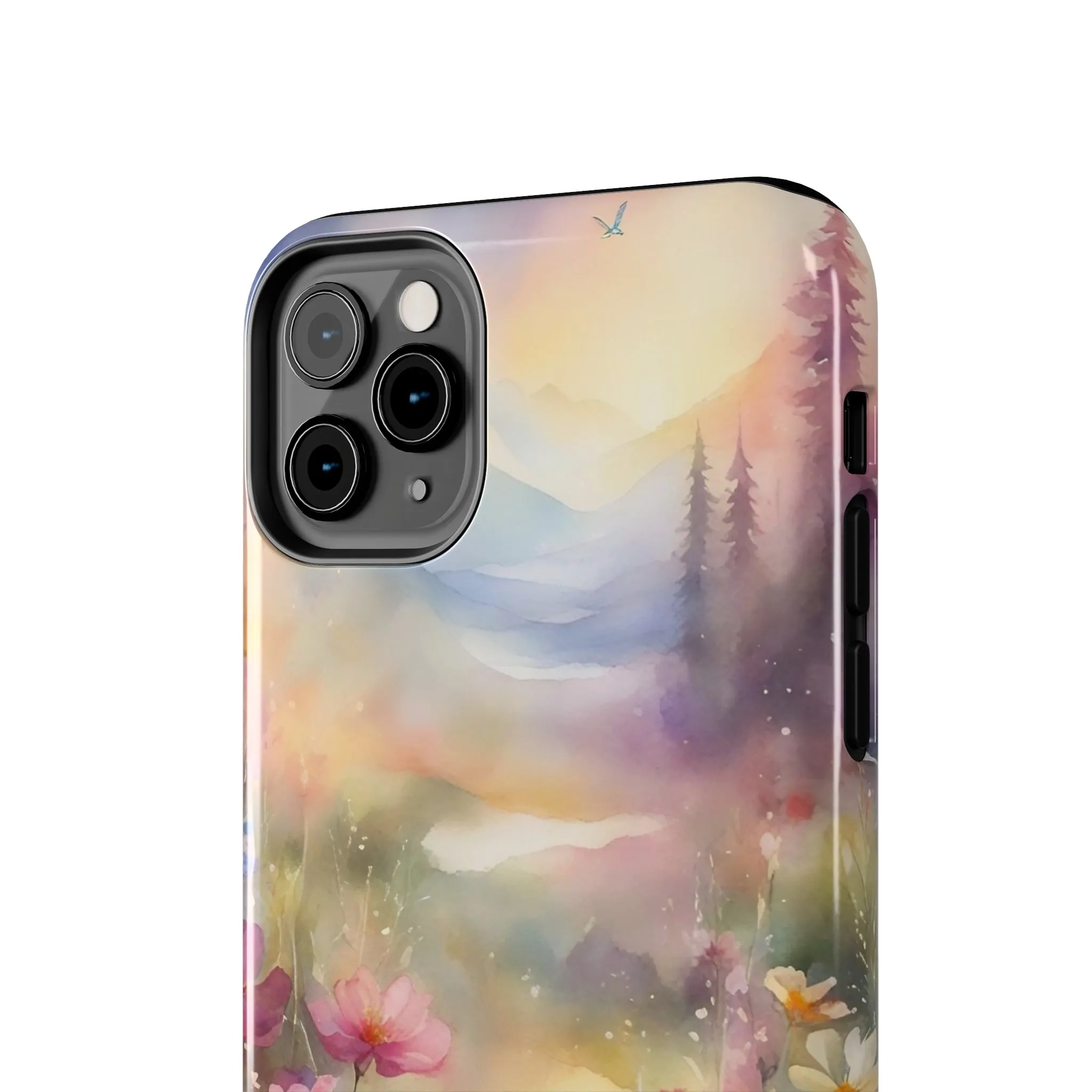 Watercolor Landscape and Wildflowers Pattern print design Tough Phone Case compatible with a large variety of phone models, Phone Case