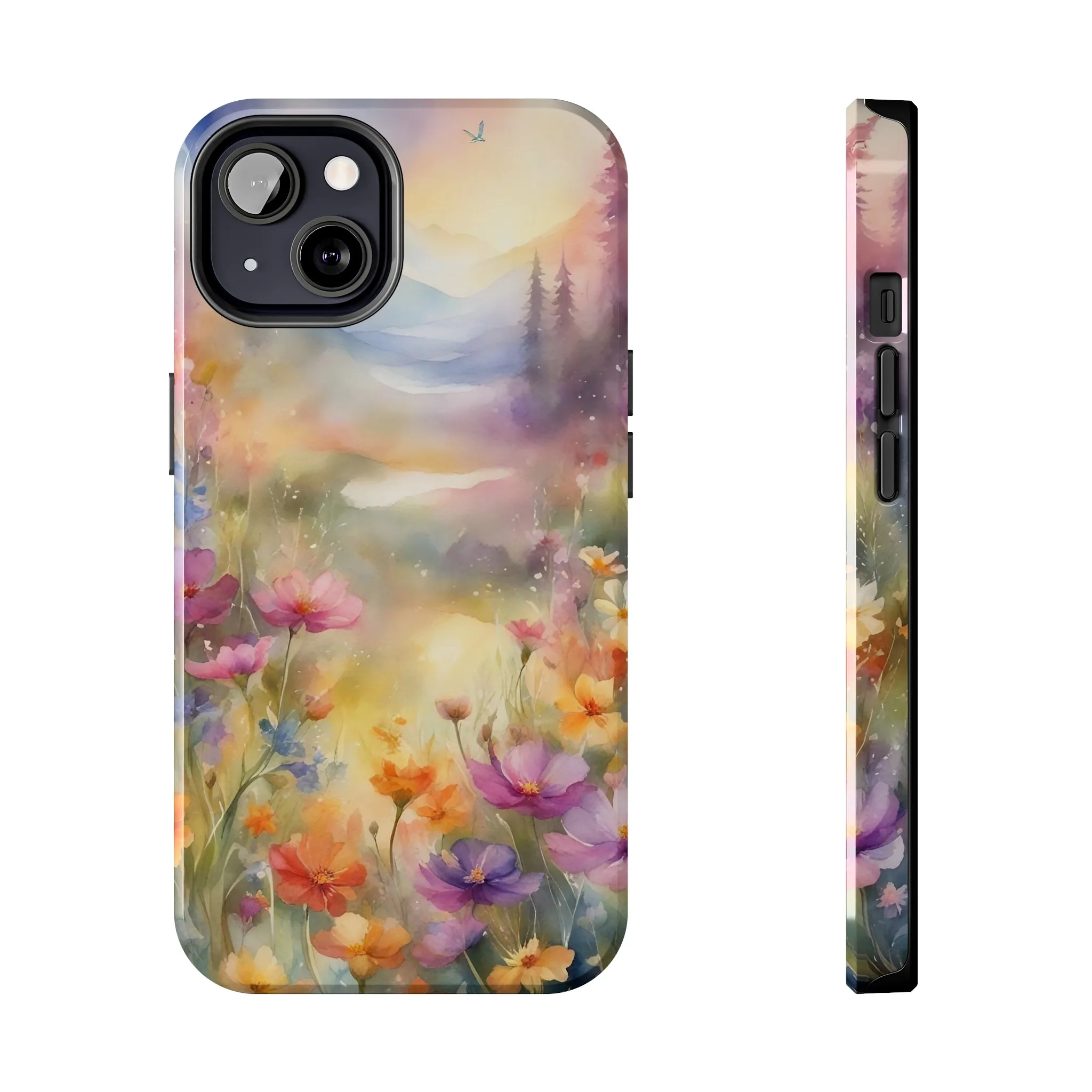 Watercolor Landscape and Wildflowers Pattern print design Tough Phone Case compatible with a large variety of phone models, Phone Case