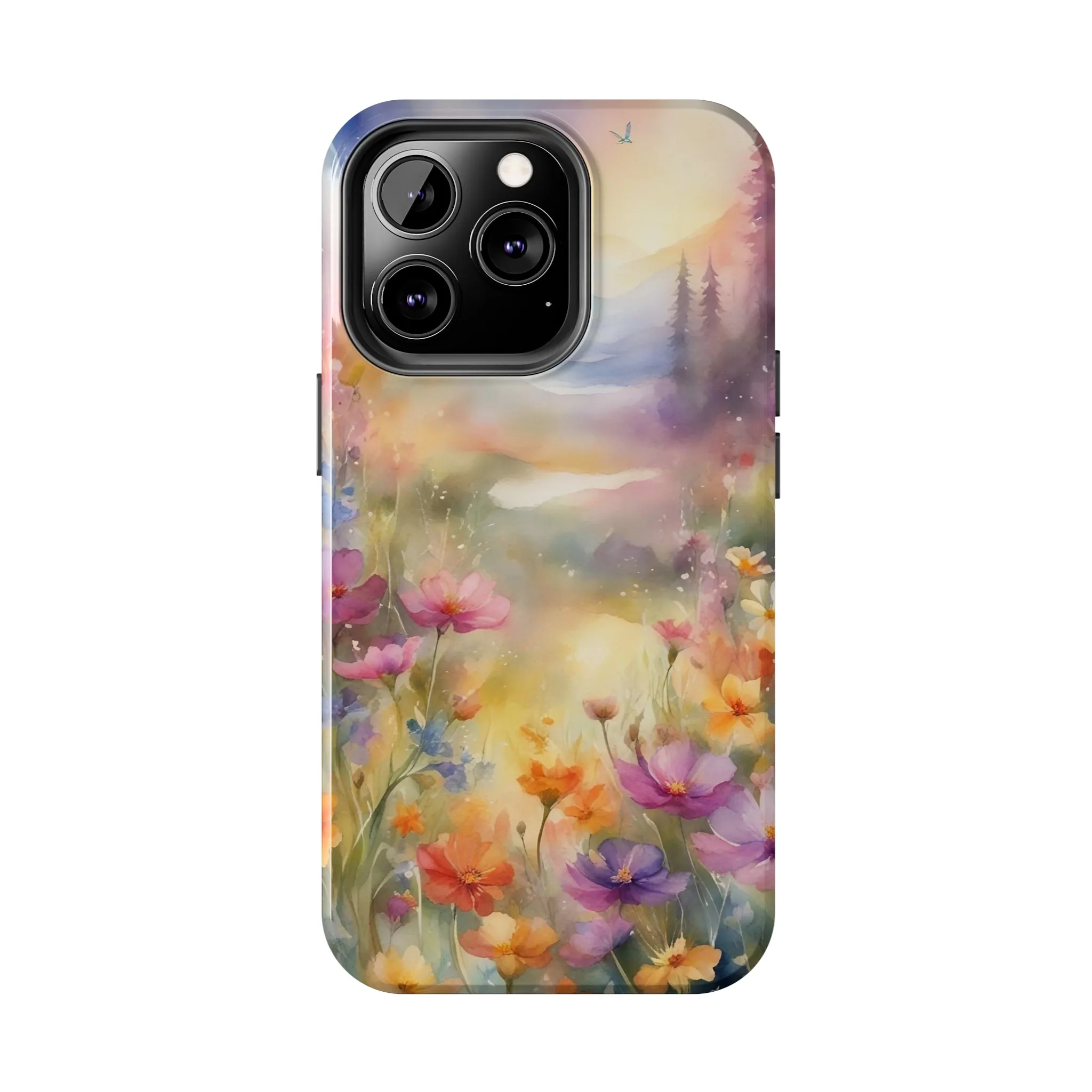 Watercolor Landscape and Wildflowers Pattern print design Tough Phone Case compatible with a large variety of phone models, Phone Case