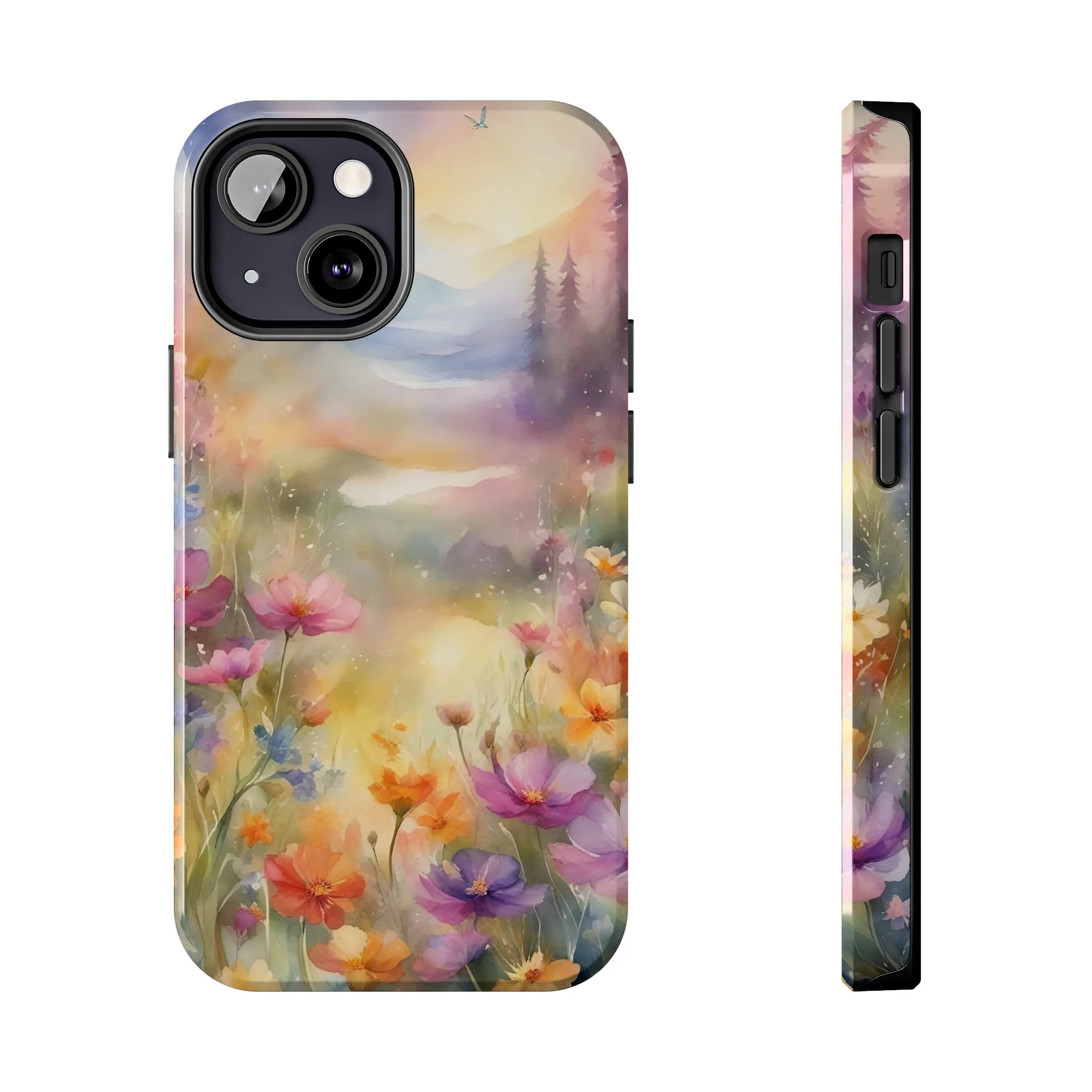 Watercolor Landscape and Wildflowers Pattern print design Tough Phone Case compatible with a large variety of phone models, Phone Case