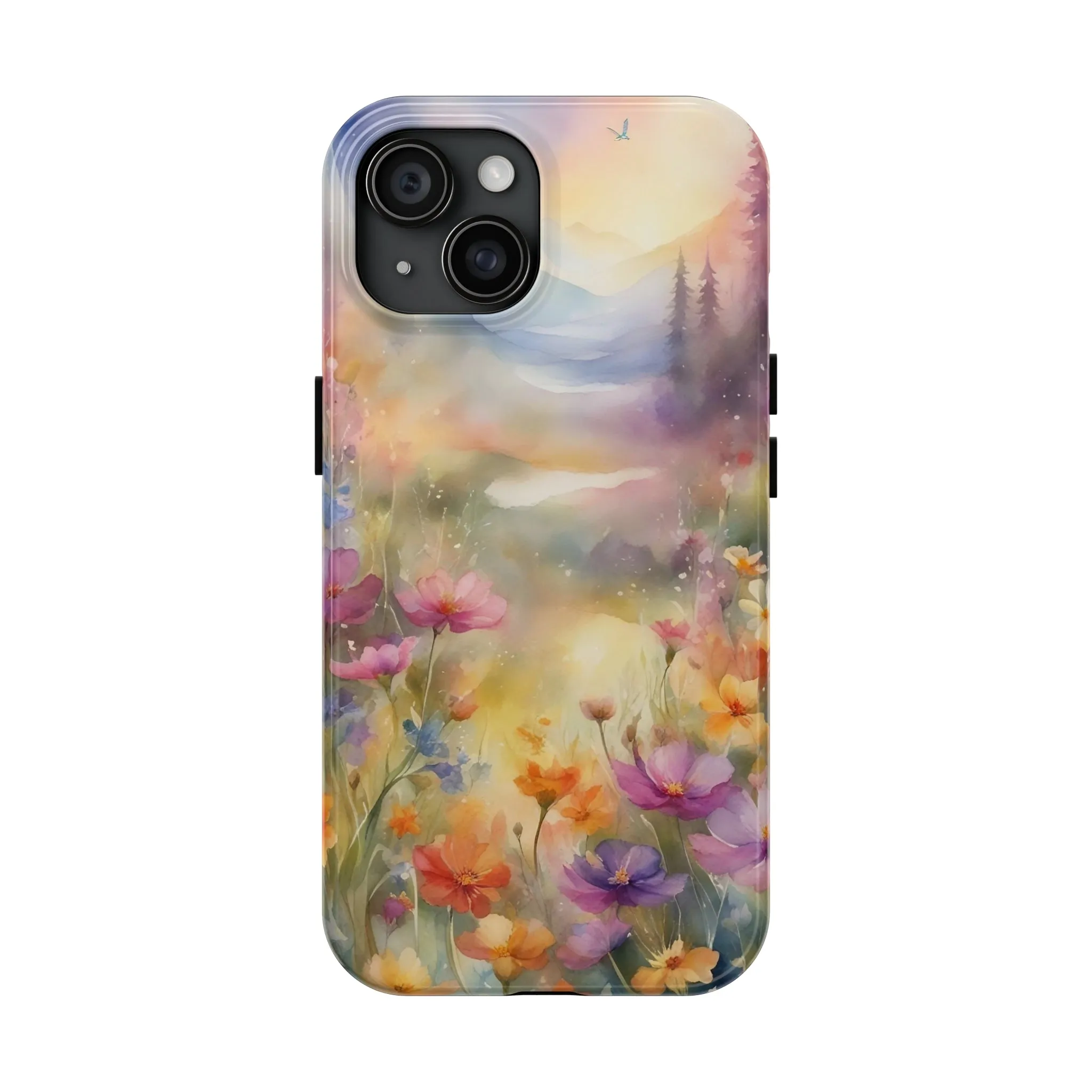 Watercolor Landscape and Wildflowers Pattern print design Tough Phone Case compatible with a large variety of phone models, Phone Case