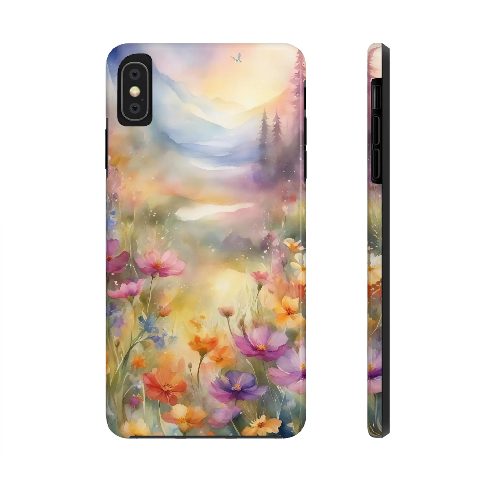 Watercolor Landscape and Wildflowers Pattern print design Tough Phone Case compatible with a large variety of phone models, Phone Case