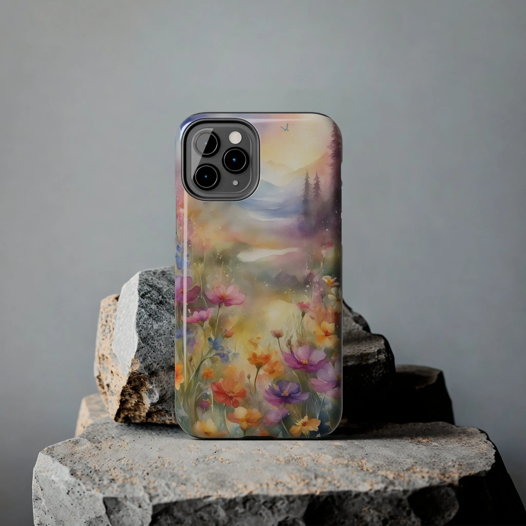 Watercolor Landscape and Wildflowers Pattern print design Tough Phone Case compatible with a large variety of phone models, Phone Case