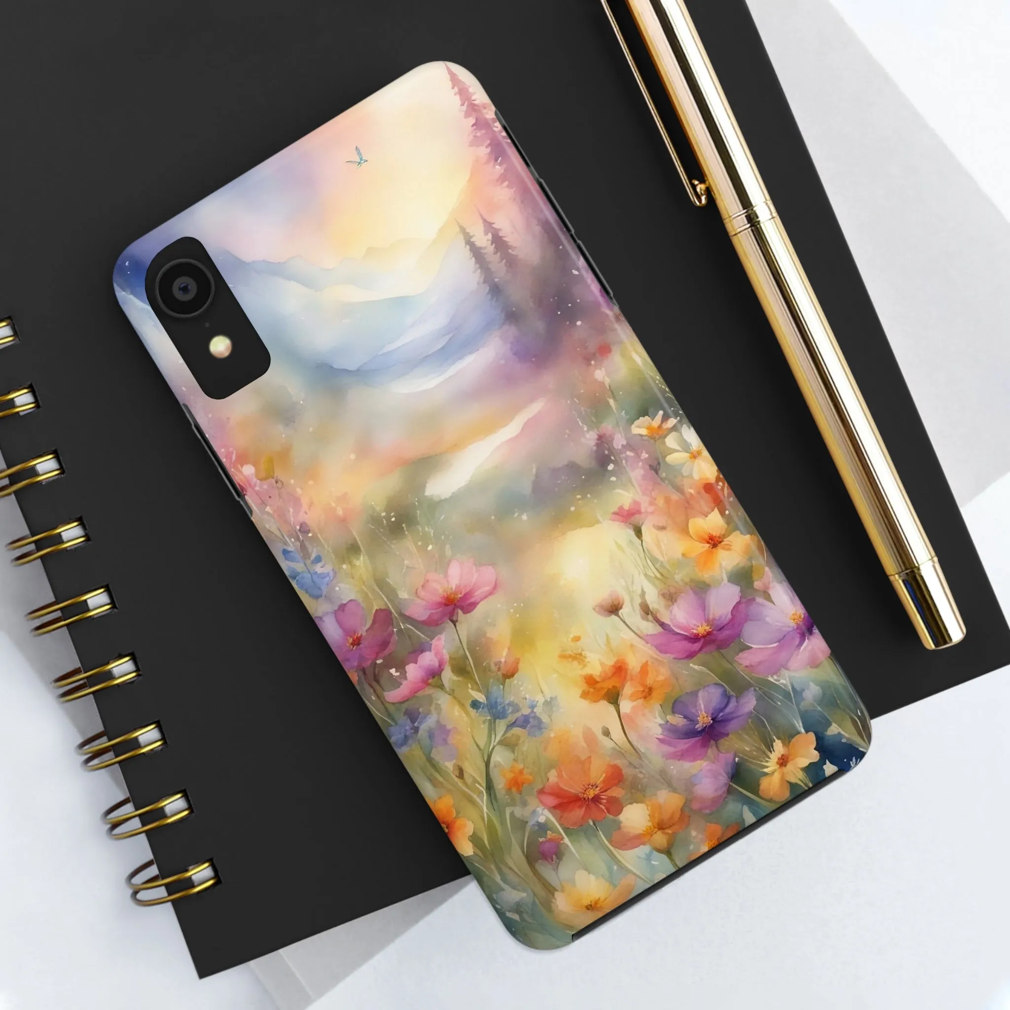 Watercolor Landscape and Wildflowers Pattern print design Tough Phone Case compatible with a large variety of phone models, Phone Case