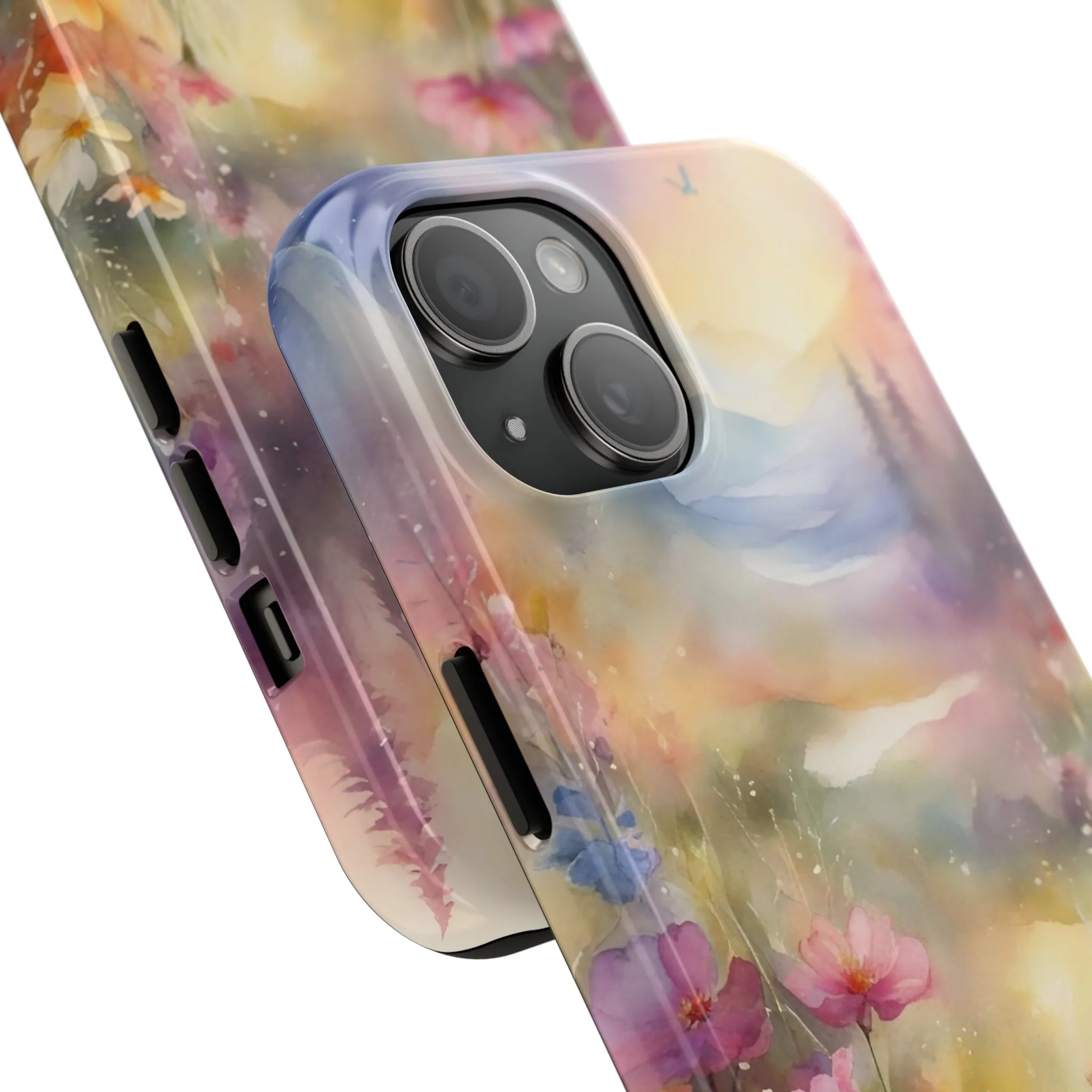 Watercolor Landscape and Wildflowers Pattern print design Tough Phone Case compatible with a large variety of phone models, Phone Case